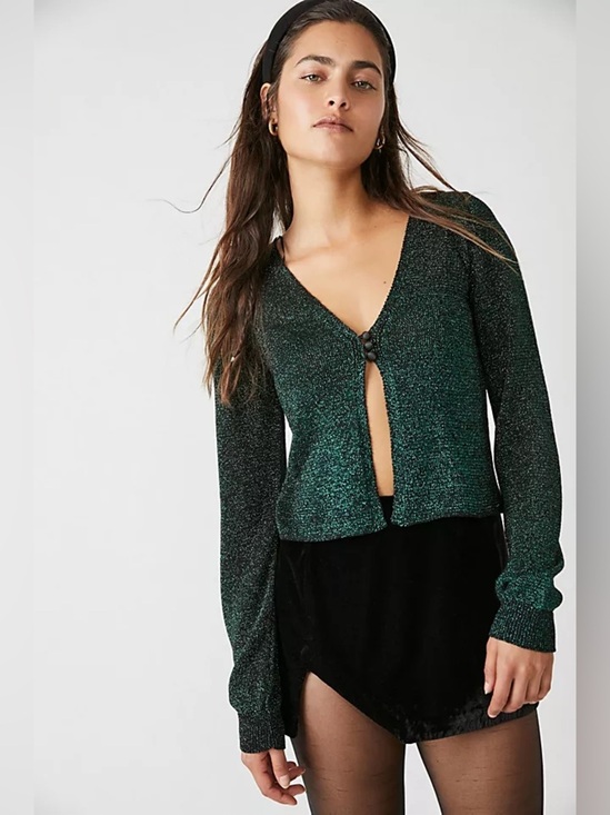 Free People Sweaters - Large free people emmaline metallic cardigan sweater sparkly green